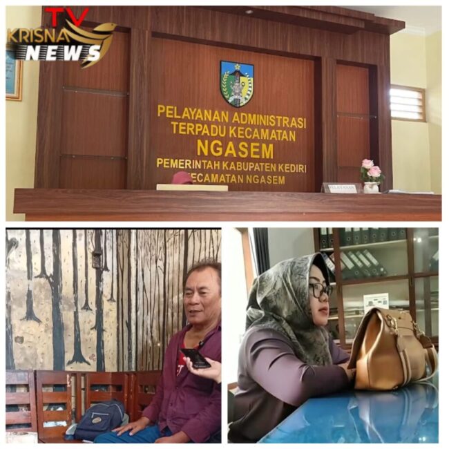 Suasana audiensi sengketa tanah antara warga Desa Karangrejo dan pemerintah desa di Kantor Kecamatan Ngasem, Kabupaten Kediri.