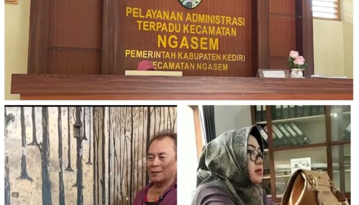 Suasana audiensi sengketa tanah antara warga Desa Karangrejo dan pemerintah desa di Kantor Kecamatan Ngasem, Kabupaten Kediri.