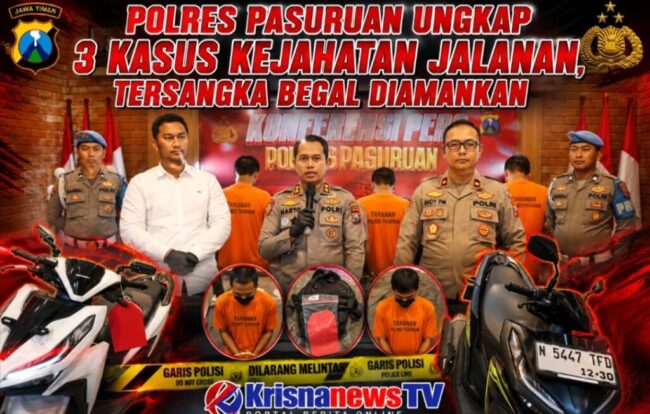 Polres Pasuruan Ungkap 3 Kasus Kejahatan Jalanan, Tersangka Begal Diamankan