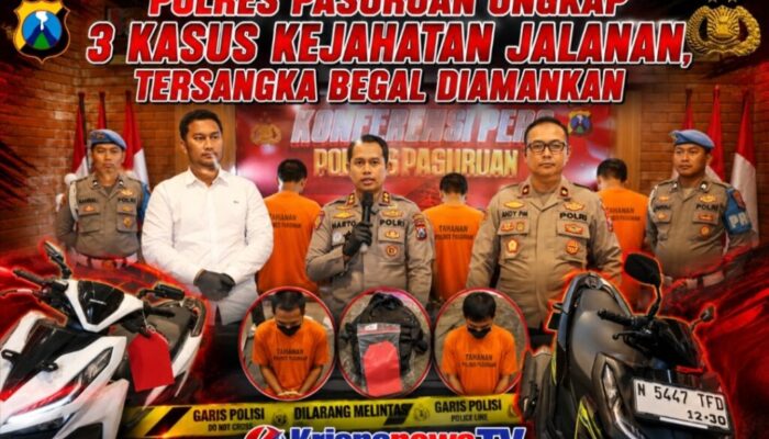Polres Pasuruan Ungkap 3 Kasus Kejahatan Jalanan, Tersangka Begal Diamankan
